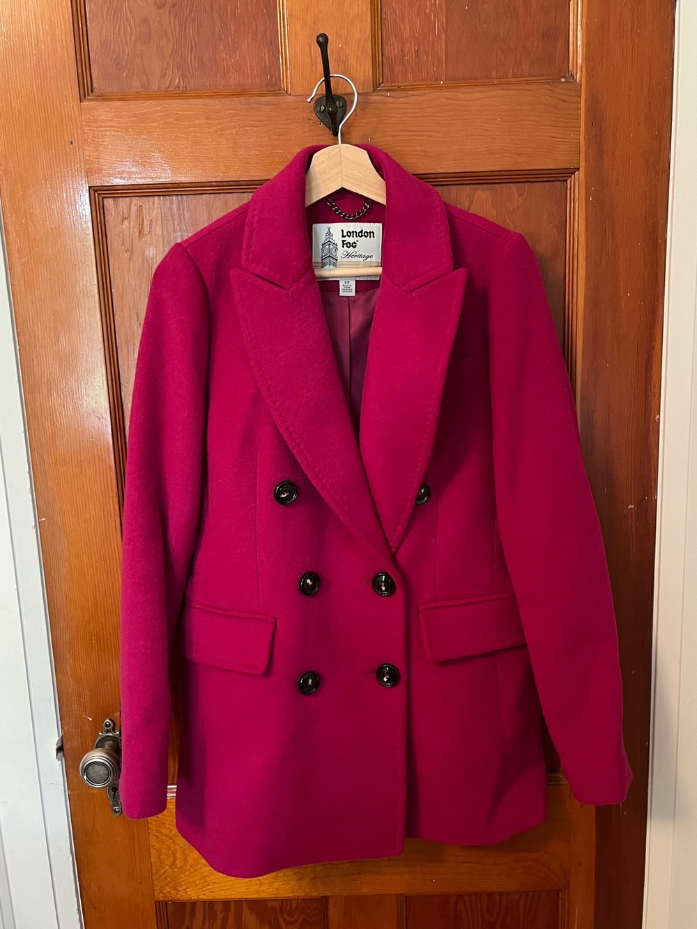 London Fog Women's Double-Breasted Magenta Peacoat